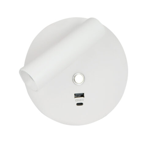 Round Wall Mount Reading Light With USB-A And USB-C