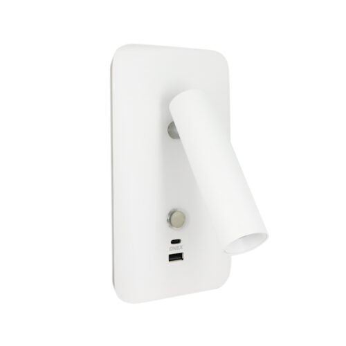 Square Wall Mount Reading Light With USB-A And USB-C