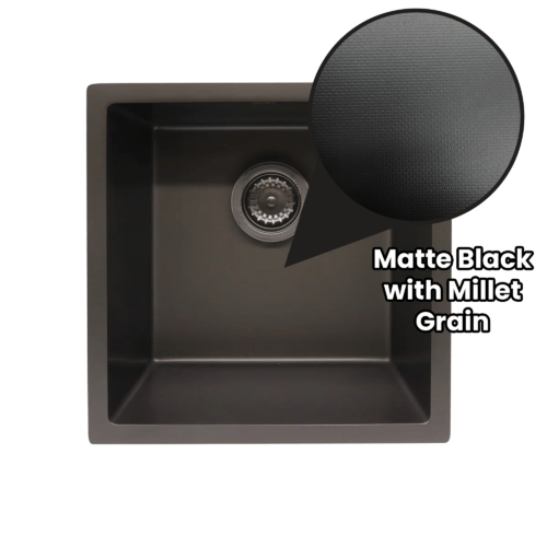 Handmade Single Bowl Sink Matte Black with Millet Grain