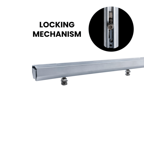 Locking caravan sliding door track – roof mount